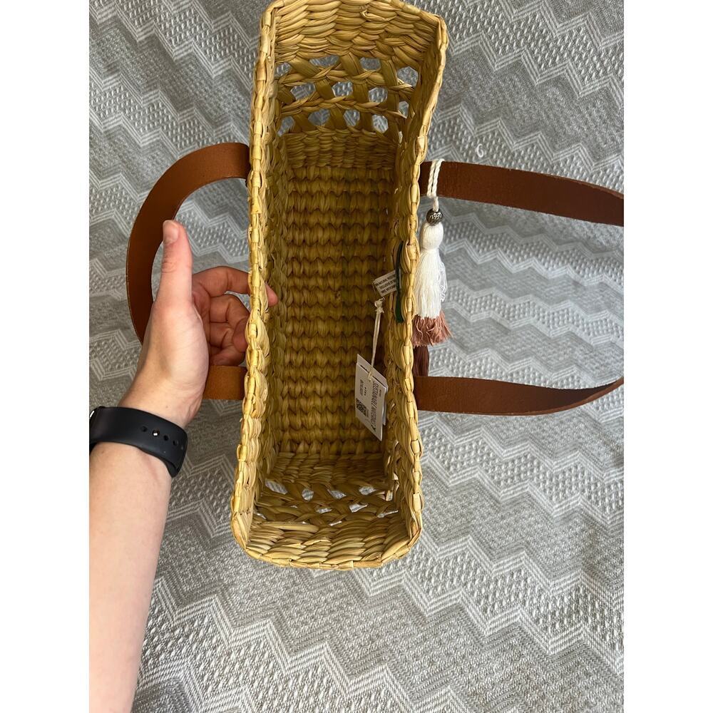 Gyal Bashy Kingston Hand Woven Rattan Tote, Genuine Leather Handles, OS, NWT! - Picture 12 of 13